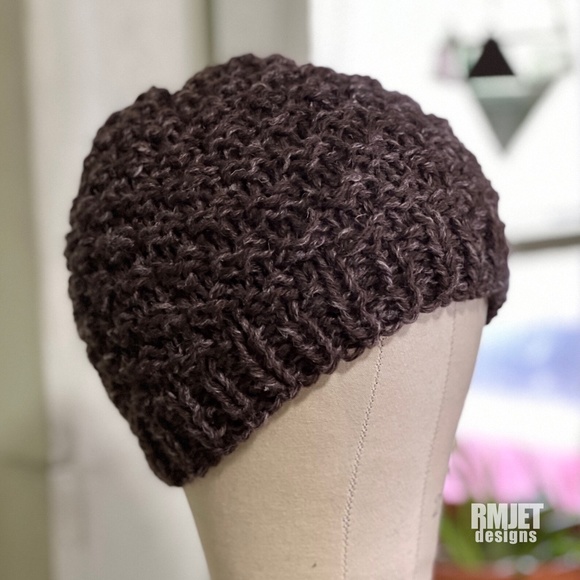 *NEW* Shades of Brown HEMP Wool Textured Handmade Hand Knit Beanie hat - Picture 1 of 2